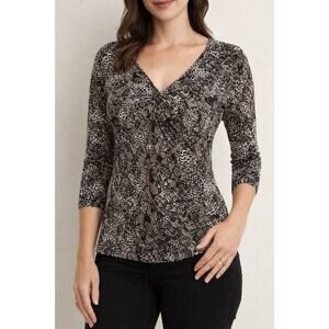 Ann Taylor Petite Snake Print Blouse SP Black White V Neck